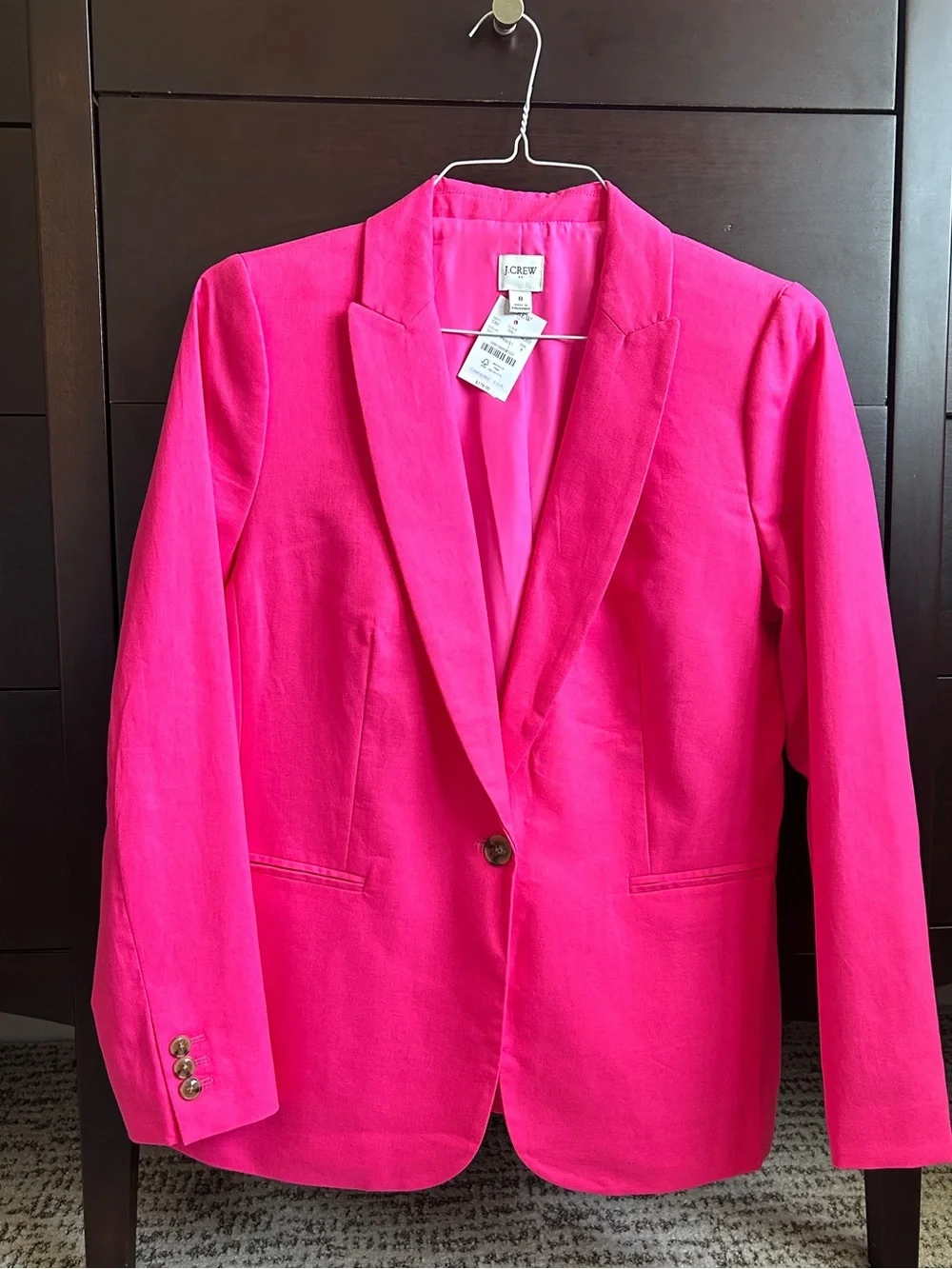 J. Crew NWT Parke Blazer Linen Cotton Bright Pink Flat Pocket Jacket 8